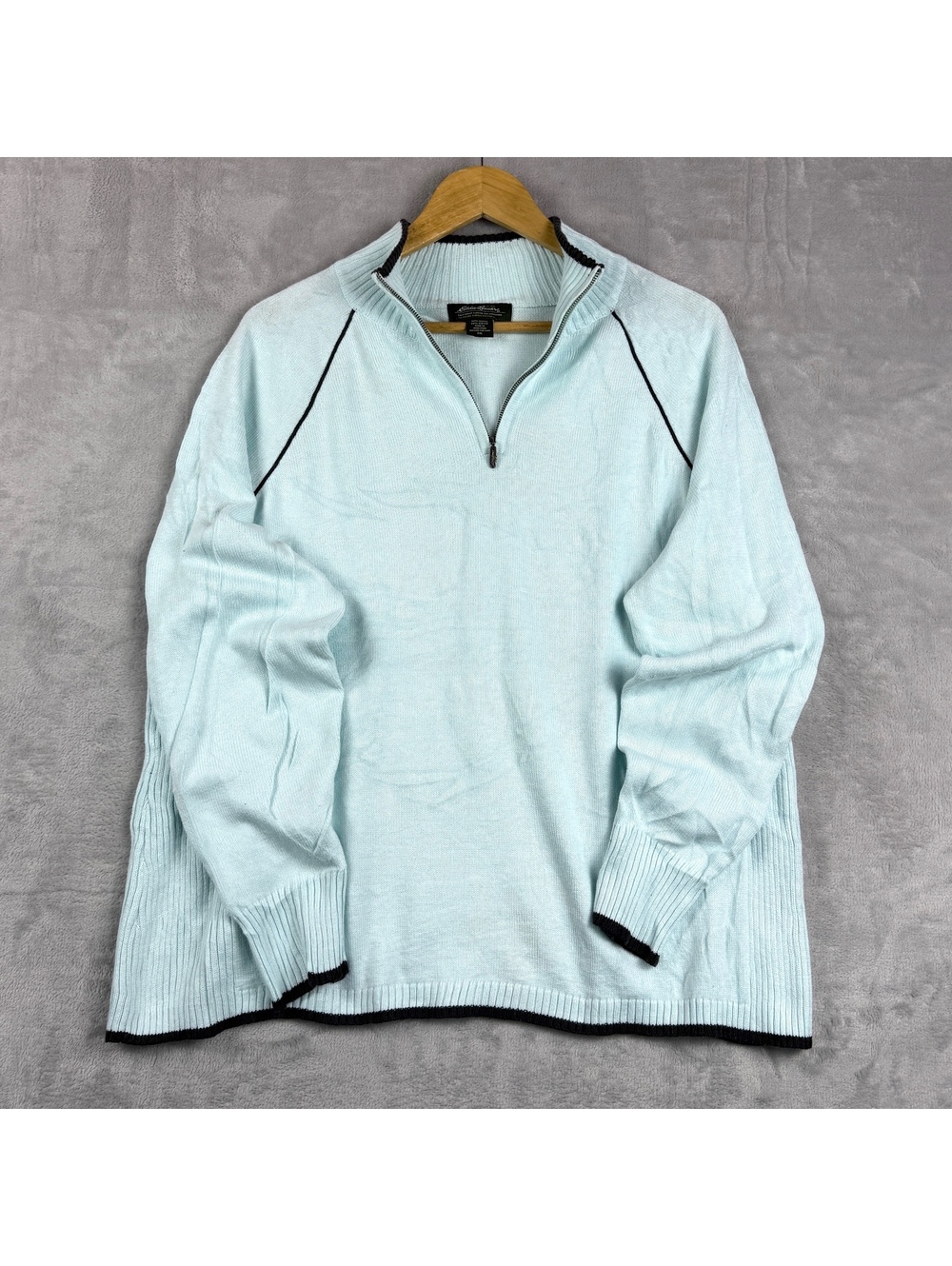 Eddie Bauer Mint Blue Cotton Blend 1/4 Zip Sweater Women XXL Contrast Trim Retro